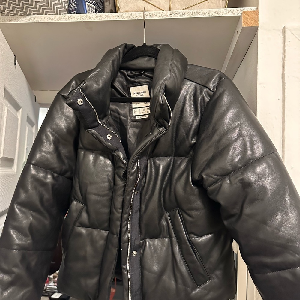 abercrombie leather puffer jacket - Size Medium